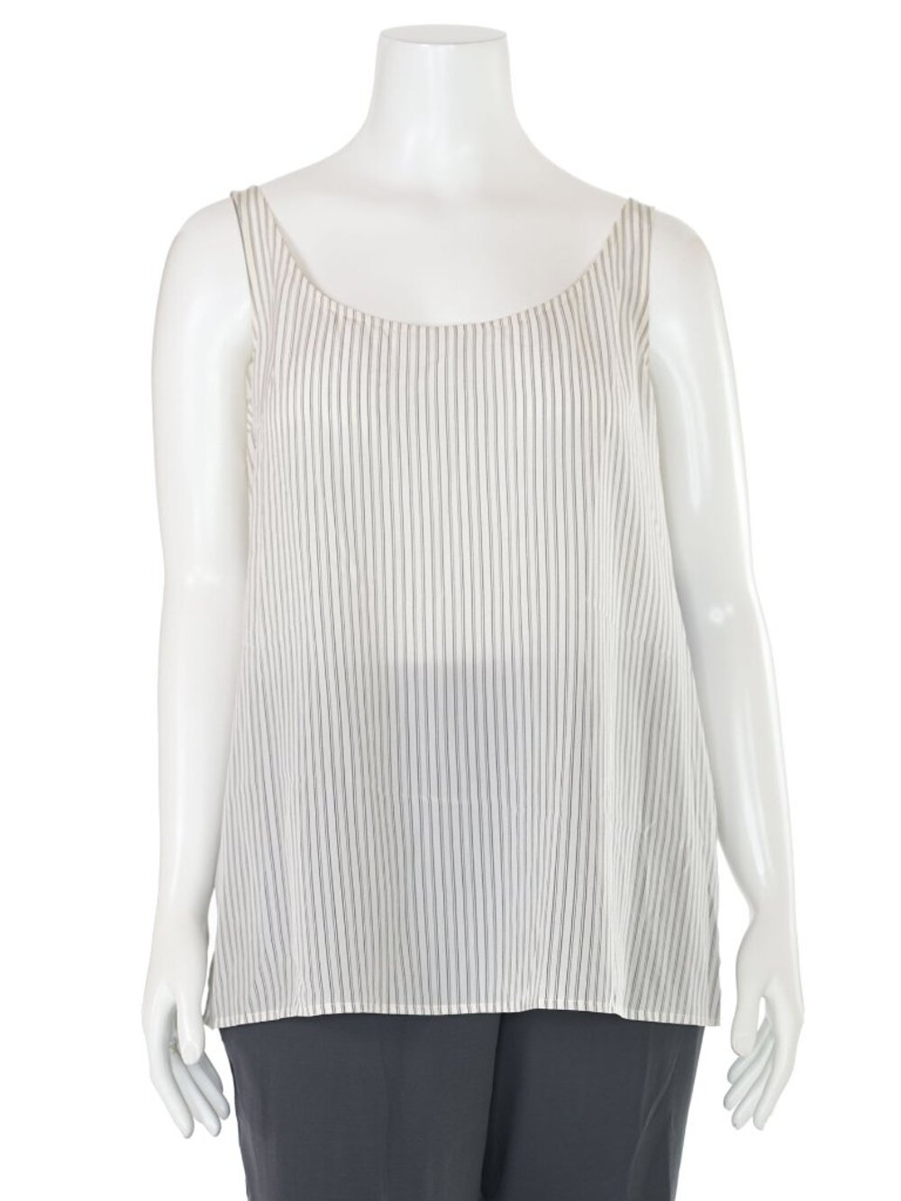 Eileen Fisher Cream/Gray Stripe 100% Silk Shell Women's sz XL